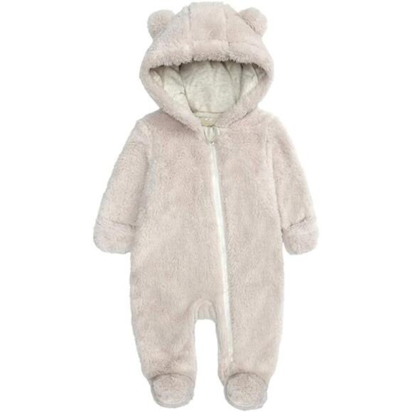 Newborn Baby Snowsuit Fleece Lined Onesie Outfits Warm Hooded Romper for Infant - Picture 1 of 14